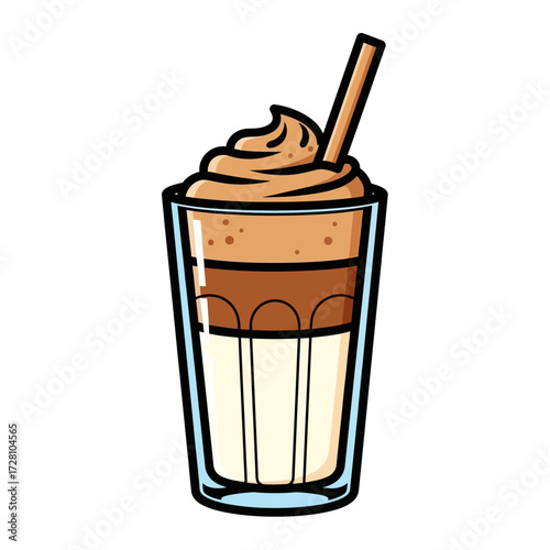 Dalgona coffee in tall glass with straw
