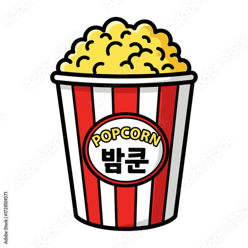 Red and striped bucket overflowing with popcorn