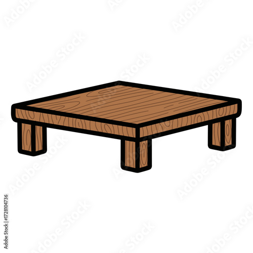 Simple cartoon square wooden coffee table with four legs, isolated on, perfect for interior design concepts or furniture catalogs