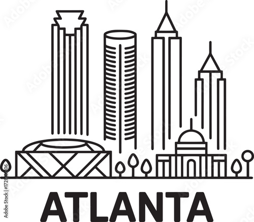 Atlanta Georgia USA Cityscape Line Art Skyline Landmark Travel Architecture Thin
