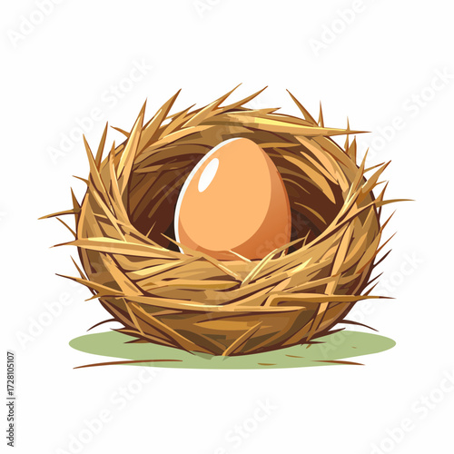 A single brown egg rests safely in a rustic bird's nest, symbolizing new beginnings, secure investments, and precious future savings.