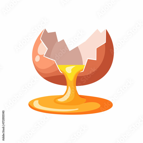 Illustration of a brown egg cracked open, with golden yolk spilling out. Perfect for recipe blogs, food icons, cooking concepts, and breakfast designs.