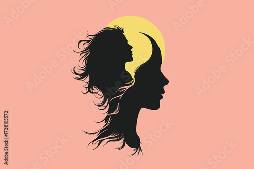Girl and Woman Silhouette with Inner Profile – Abstract Mind, Brain and Performance Concept Illustration