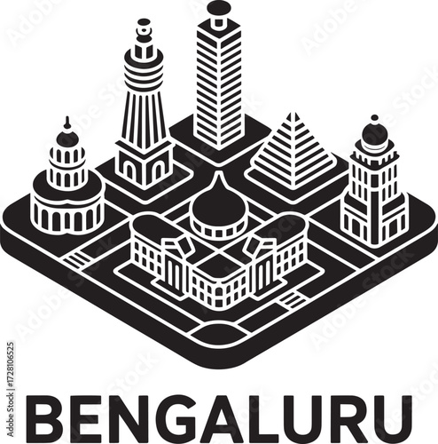 Bengaluru India Isometric Map Cityscape with Iconic Landmarks