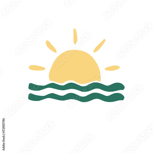 Sunset Over Ocean Wave Artistic Illustration