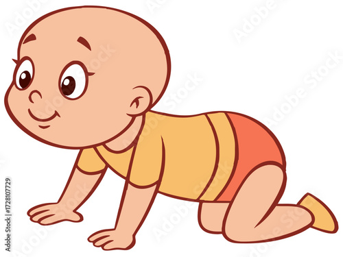 Vector illustration of a single cute cartoon baby crawling
