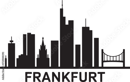 Frankfurt city skyline famous buildings vector black and white silhouette panoramic view