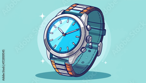 Stylish Vector Illustration of a Wristwatch A Detailed Cartoon Design with Bright Colors and Sparkle