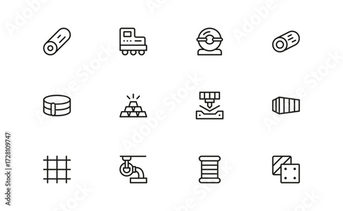 Iron And Steel Manufacturing Essentials – Professional Line Icon Set Featuring Minimal and Pixel-Perfect Industry Symbols for Modern Industrial Applications