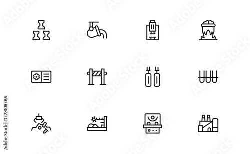 Iron And Steel Manufacturing Essentials – Professional Line Icon Set Featuring Minimal and Pixel-Perfect Industry Symbols for Modern Industrial Applications