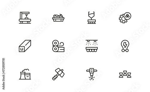Iron And Steel Manufacturing Essentials – Professional Line Icon Set Featuring Minimal and Pixel-Perfect Industry Symbols for Modern Industrial Applications