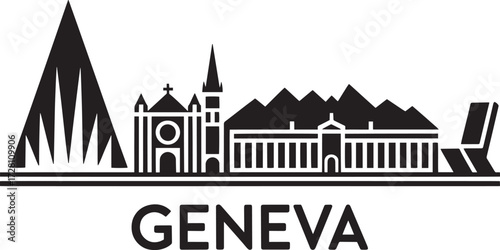 Geneva city skyline silhouette architecture illustration travel landmark building