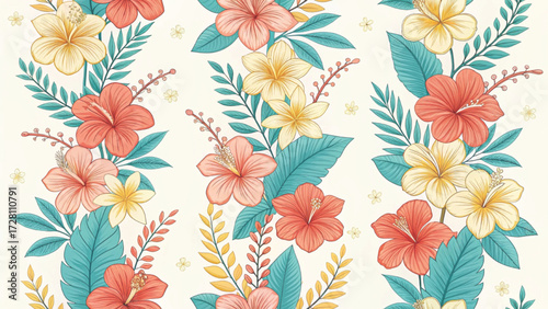 cute seamless pattern of stylized flowers arranged in vertical stripes 