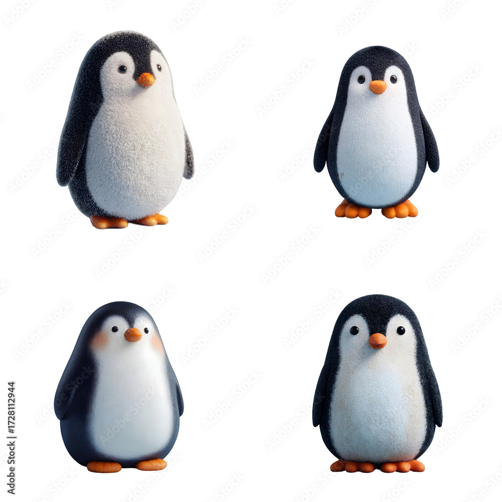 Obraz premium Adorable collection of four cute toy penguins.