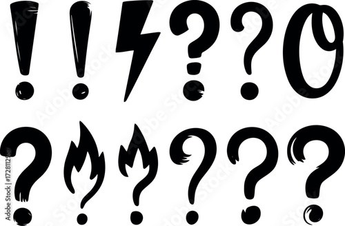 Hand drawn question mark exclamation point symbols lightning bolt illustration vector