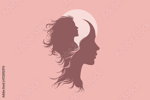 Girl and Woman Silhouette with Inner Profile – Abstract Mind, Brain and Performance Concept Illustration