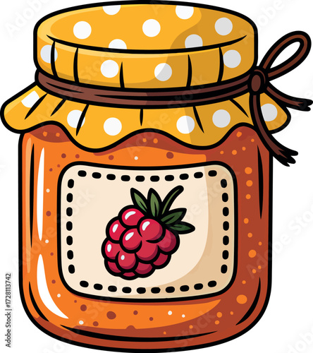 Hand-drawn raspberry jam jar cute food illustration vector