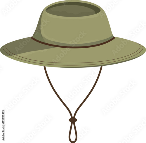 Wide brim sun hat with chin strap for outdoor protection vector