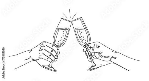 Elegant line drawing of champagne toast representing celebration and festivity