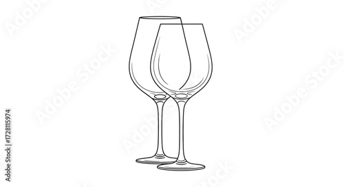 Elegant minimalist line art illustration showcasing two refined wine glasses in monochrome style
