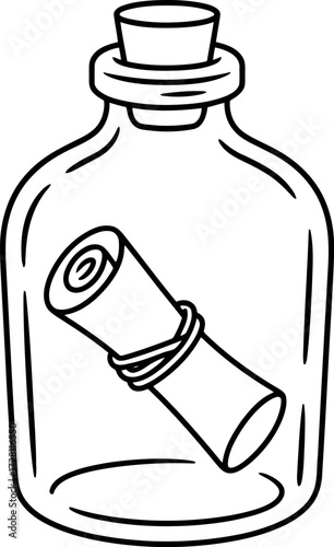 Message in a bottle simple line art illustration vector