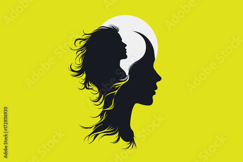 Girl and Woman Silhouette with Inner Profile – Abstract Mind, Brain and Performance Concept Illustration