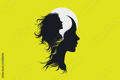 Girl and Woman Silhouette with Inner Profile – Abstract Mind, Brain and Performance Concept Illustration