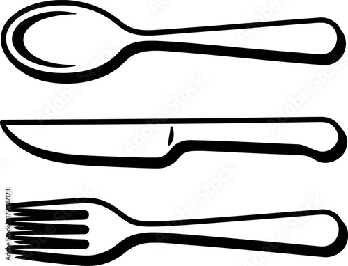 Minimalist spoon knife fork hand drawn icon set vector