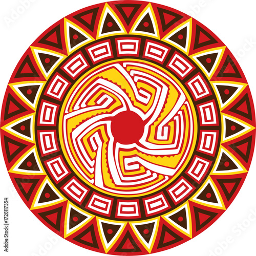 Native American vector round colored pattern. Geometric shapes in a circle. National ornament of the peoples of America, Maya, Aztecs, Incas
