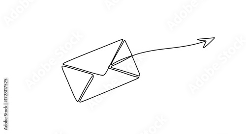 Minimalist single continuous line illustration of email with arrow pointing forward quickly