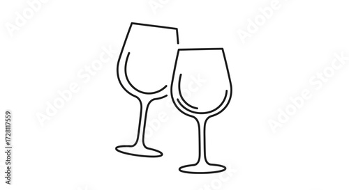 Minimalist wine glasses in simple line art style, creating a clean and elegant aesthetic