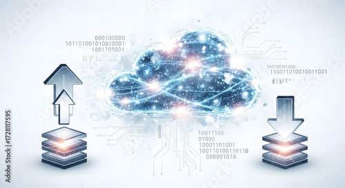 Cloud computing concept with data transfer illustration