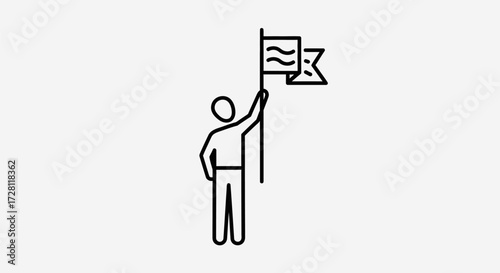 Stylized figure holding flags for nautical signal or business milestone design element