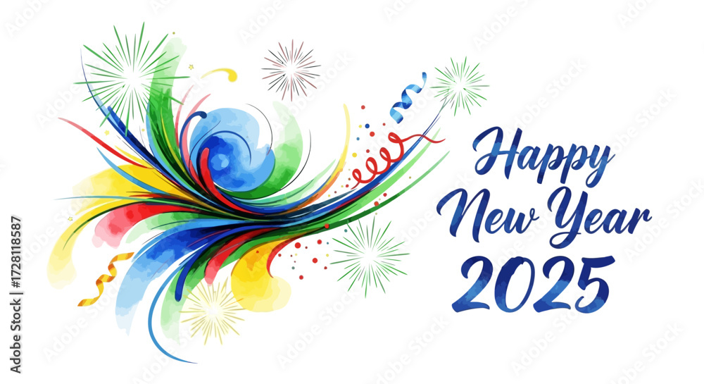 Obraz premium Vibrant artistic splash for 2025 New Year's celebration with watercolor elements