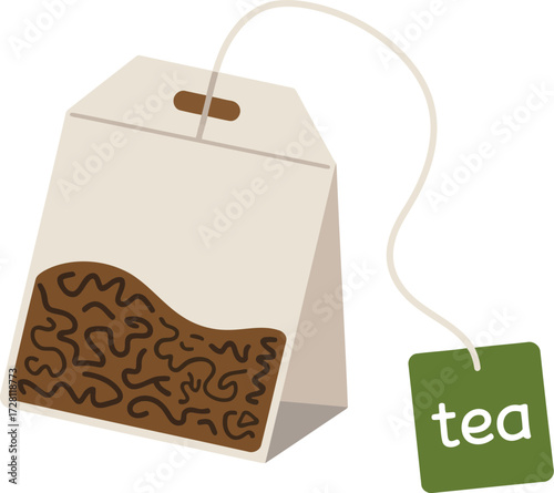 Herbal tea bag with green tag for cozy beverage moments vector