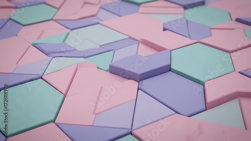 Abstract 3D Animation of Shifting Geometric Shapes in Pastel Pink, Purple, and Teal Colors