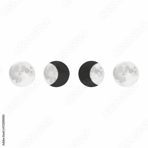 Moon Phases Illustration Celestial Cycle Full and Crescent Lunar Design