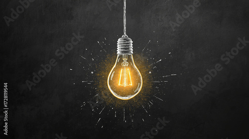 Glowing Light Bulb Drawing on a Dark Chalkboard Background – Creative Idea, Innovation, and Inspiration Concept