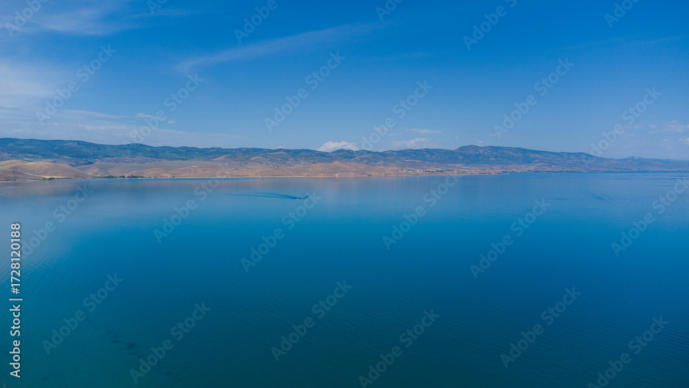 Fototapeta premium Summer Aerial Views of Bear Lake State Park Utah Paddle Boarding 