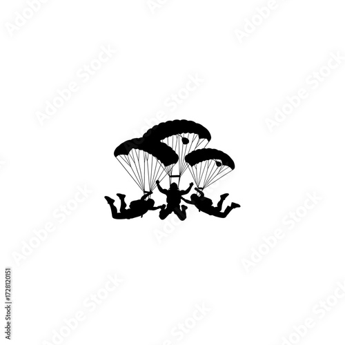 Vector art of three skydivers with parachutes