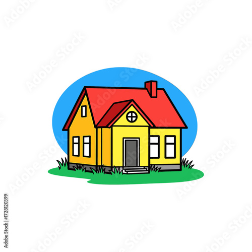 Vector art of cartoon yellow house with red roof