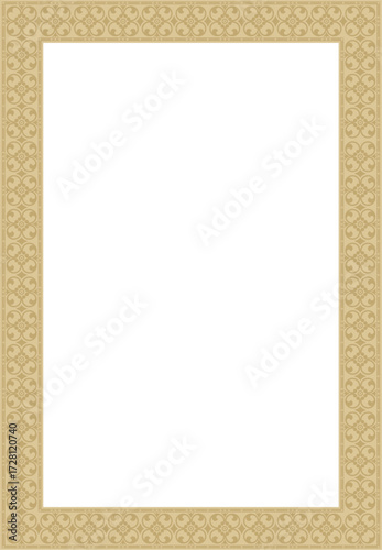 Vector square gold ancient Russian ornament. Slavic rectangle, border, frame. Painting of the royal chambers.