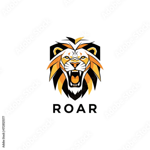 Illustration of a roaring lion head with a shield background, featuring a stylized mane and the word "ROAR" below.