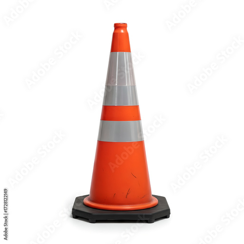 Bright Orange Traffic Safety Cone Isolated on White Background