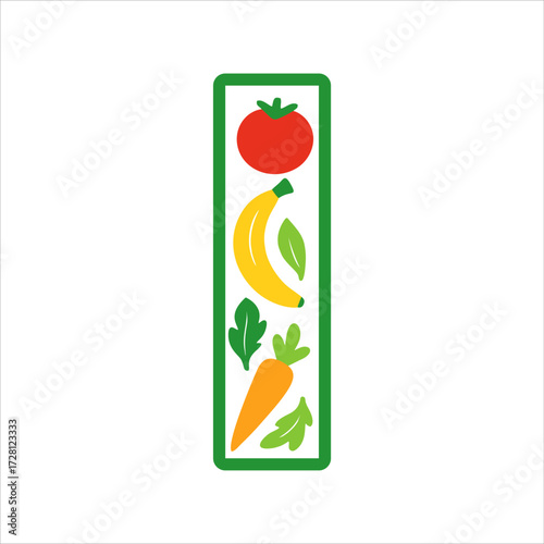 letter I made of fruits and vegetables icon flat design