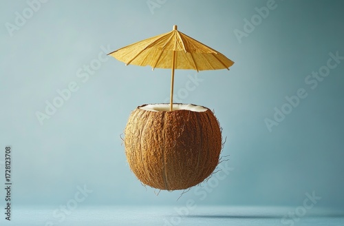 Wallpaper Mural Floating coconut with straw umbrella Torontodigital.ca