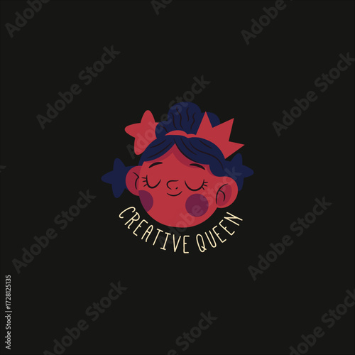 Girl Illustration with "Creative Queen" Text – Creativity and Empowerment Concept