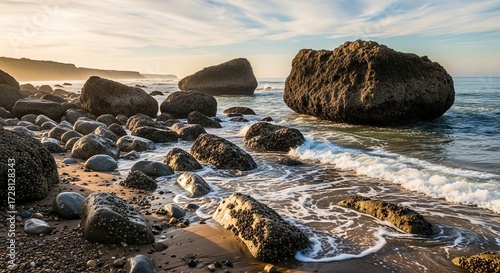 Coastal Giants: Boulders Embrace the Sea at Sunset, Oregon Coast