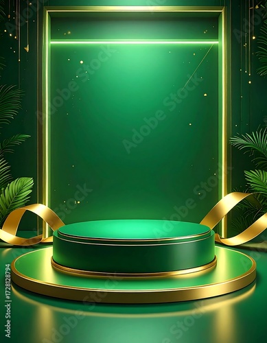 Luxurious emerald green podium with gold accents
