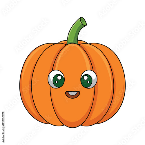 Cute cartoon pumpkin, smooth orange skin, illustration